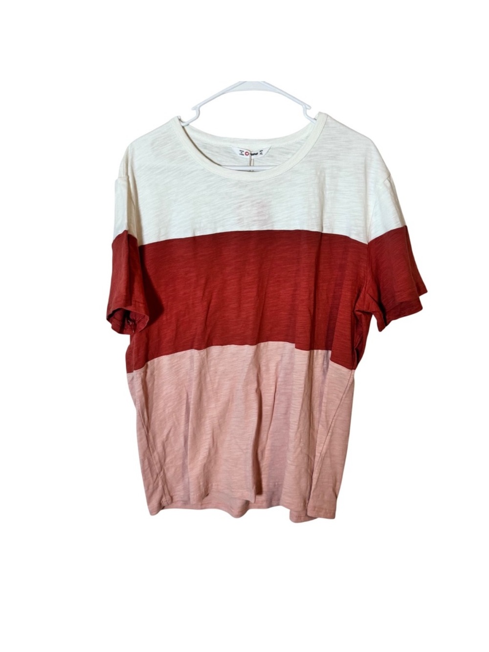PatPat Mens XL Colorblock Slub‎ Knit T-Shirt White Red Pink Short Sleeve Tee NEW